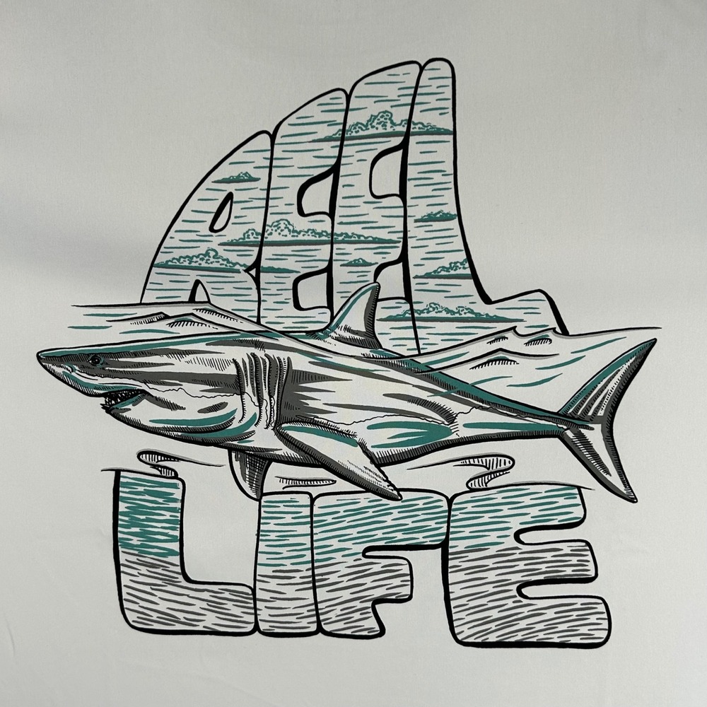 Reel Life Mens Short Sleeve UV Shark Graphic T-Shirt White Medium